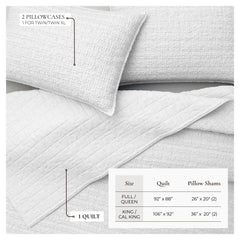 100% Cotton Honeycomb Waffle Garment Washed Quilt Set - Genevieve Collection
