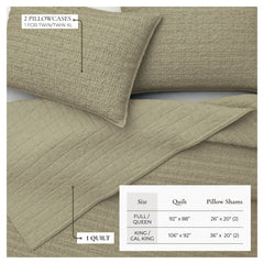 100% Cotton Honeycomb Waffle Garment Washed Quilt Set - Genevieve Collection